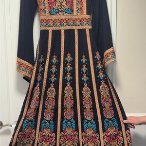 Elegant Black Kids Dress with Colorful Embroidery